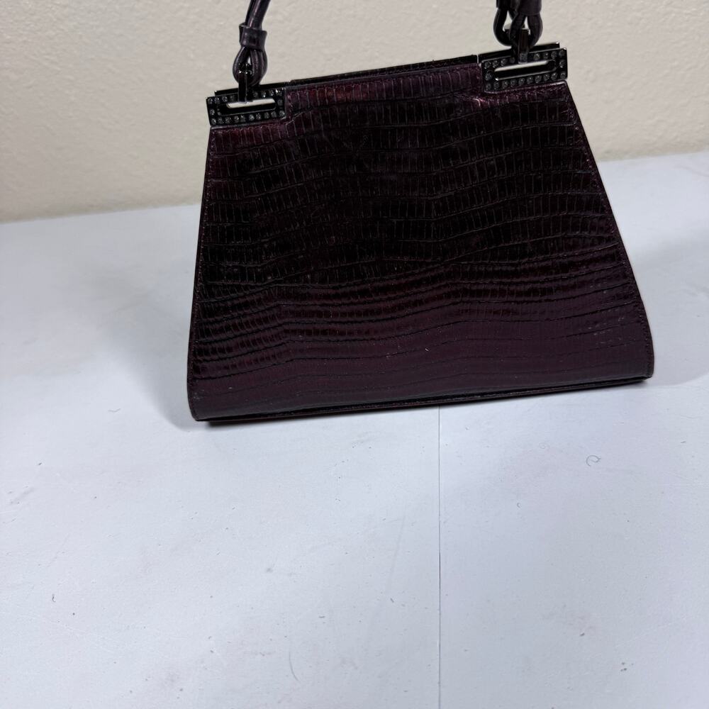 Vintage Badgley Mischka Clutch Red Leather Croc - Picture 2 of 10